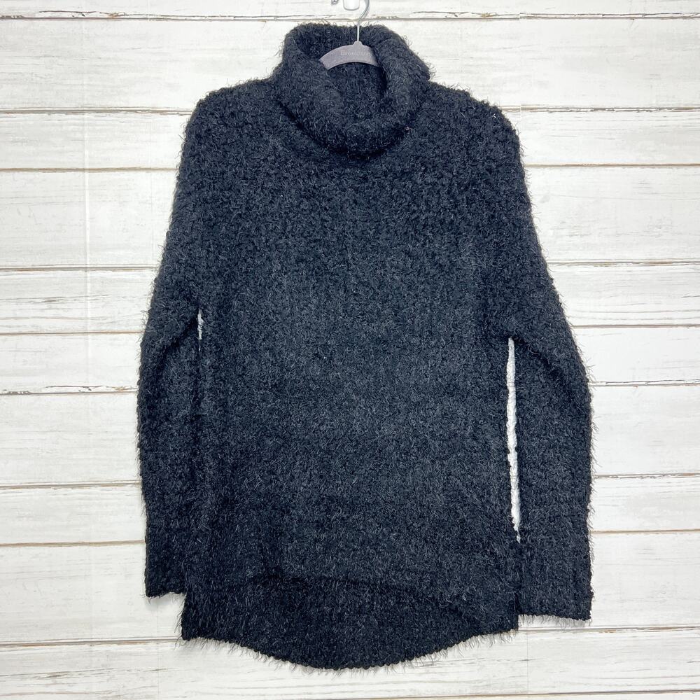 POL Black Fuzzy Cowl Neck Sweater Small Eyelash Knit Cozy Boutique Pullover